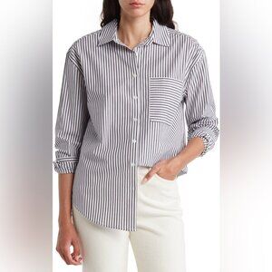 Casa Cabana Blue & White Bethany Button Front Striped Shirt - Size XXL